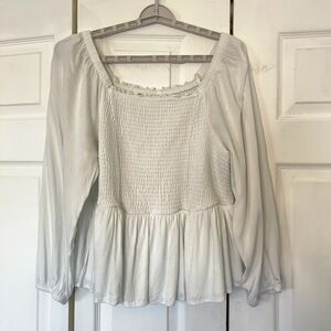 Torrid Ivory Plus Sz 2X Smocked Long Sleeve Light Blue Blouse Milkmaid Summer